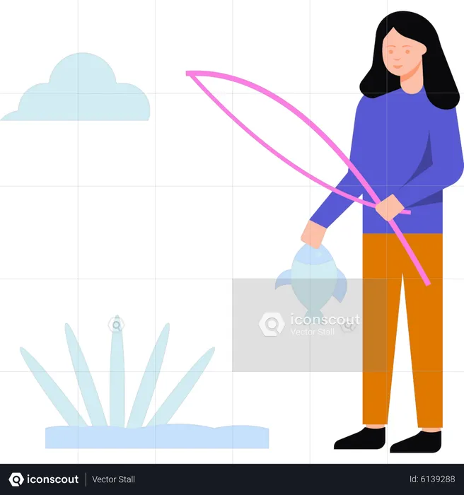 Girl is holding a fish  Illustration
