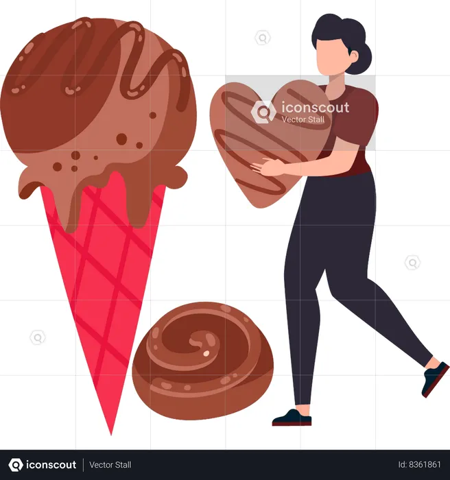 Girl is holding a heart-shaped chocolate  Illustration