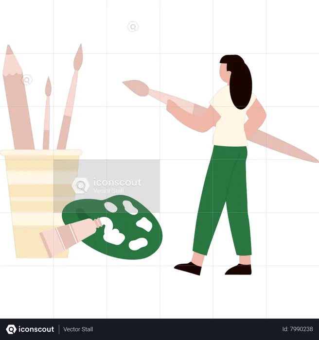 Girl is holding a painting brush  Illustration