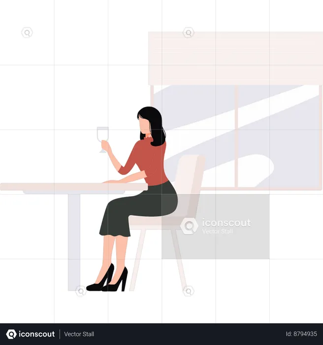 Girl is holding a wine glass  Illustration