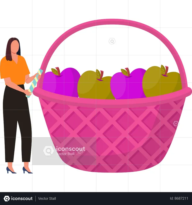 Girl is holding an apple basket  Illustration
