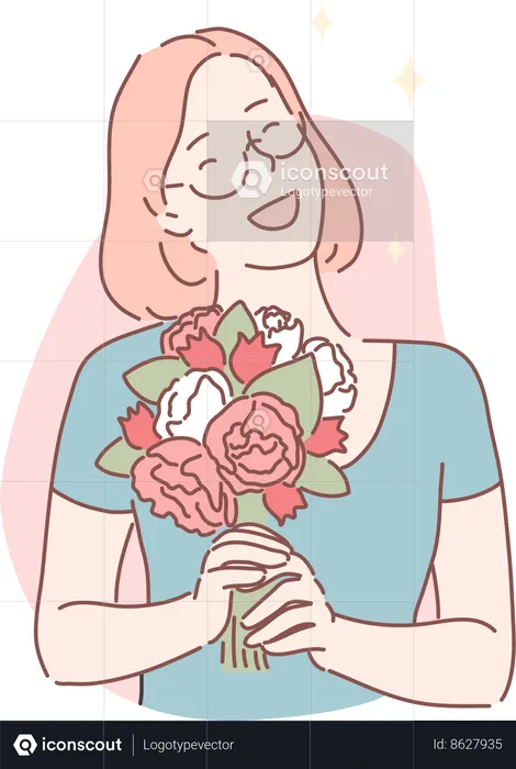 Girl is holding flower bouquet  Illustration