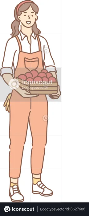 Girl is holding fruit basket  Illustration