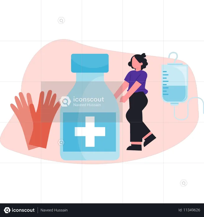 Girl is holding medicine bottle  Illustration