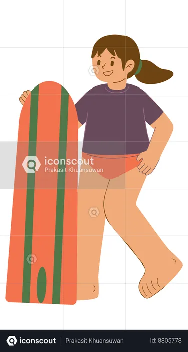 Girl is holding surfing board  Illustration