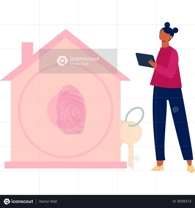 Girl is installing bio metric lock on house  Illustration