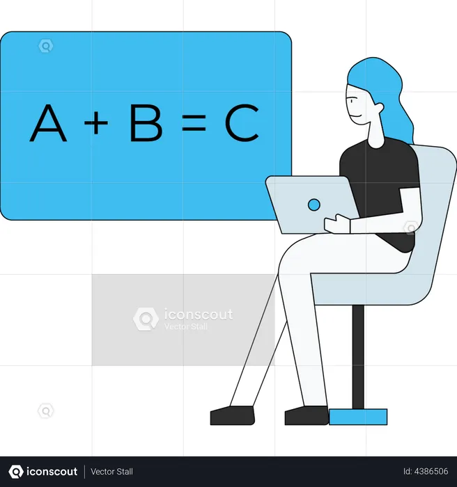 Girl is learning Math online in covid lockdown  Illustration