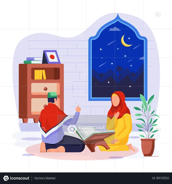 Girl is learning Quran  Illustration
