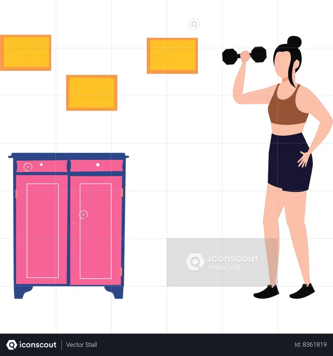 Girl is lifting a dumbbell  Illustration
