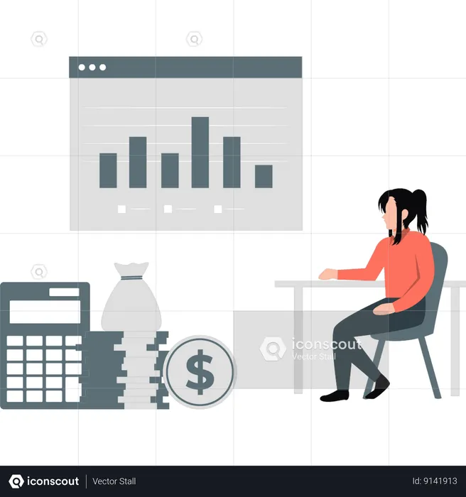 Girl is looking at a bar graph  Illustration