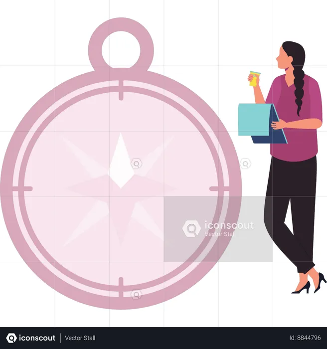 Girl is looking at a compass  Illustration