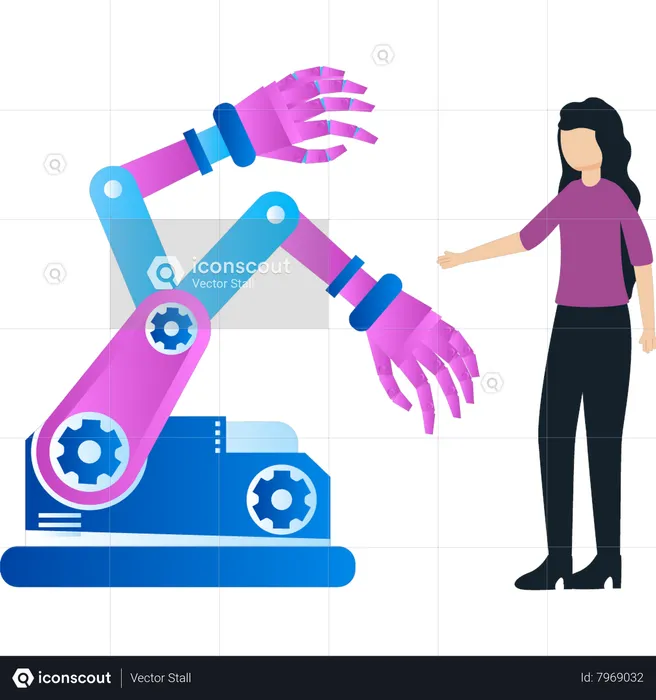 Girl is looking at automation machine  Illustration