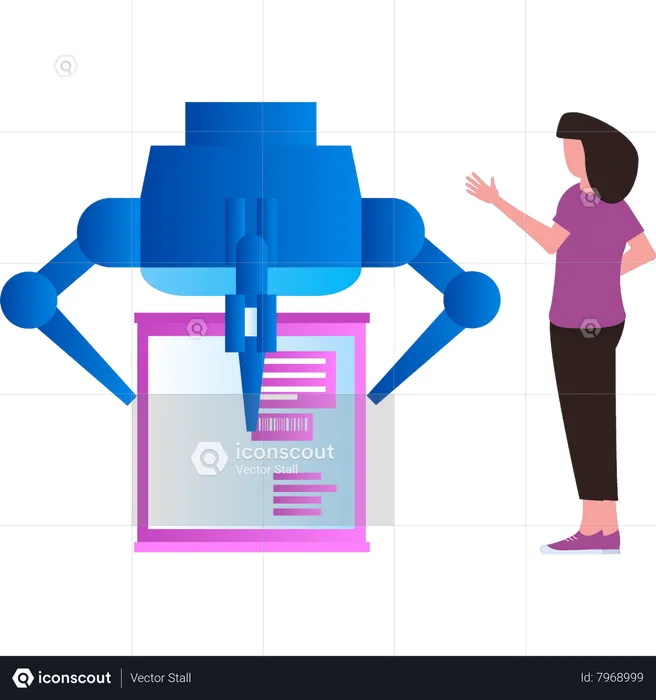 Girl is looking at automation production  Illustration