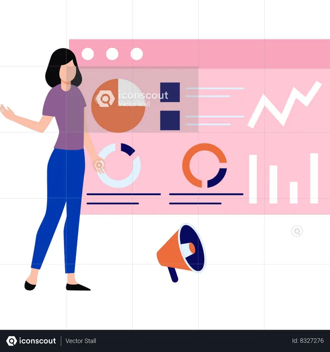 Girl is looking at business chart graph  Illustration