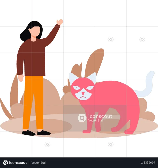 Girl is looking at cat  Illustration