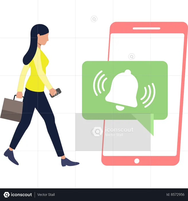 Girl is looking at notification bell  Illustration