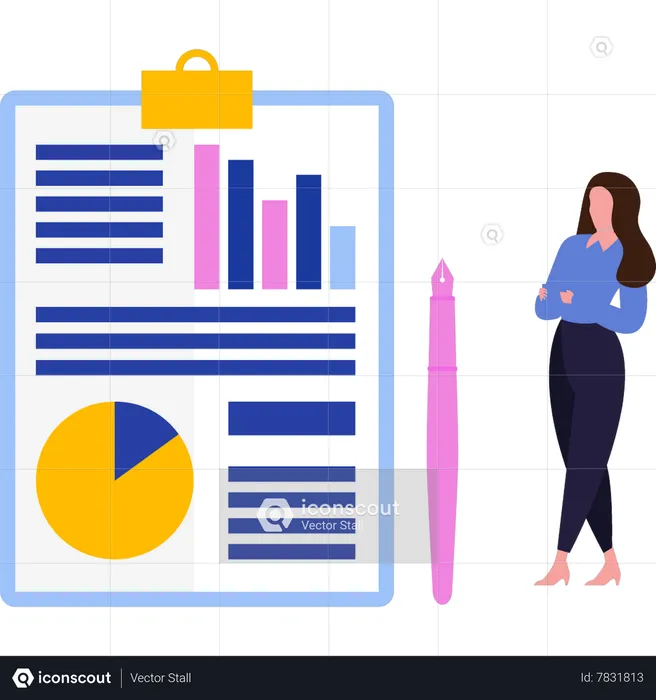 Girl is looking at report board  Illustration