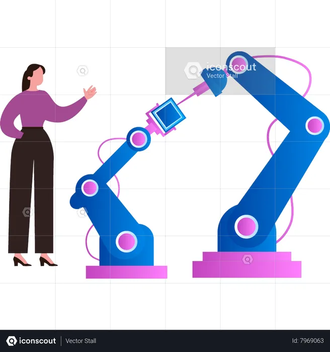 Girl is looking at robotic machine  Illustration