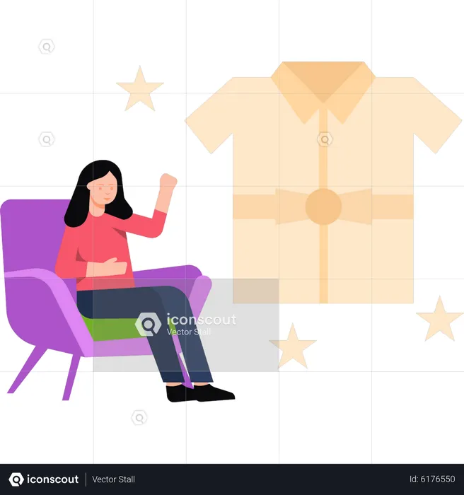 Girl is looking at shirt gift  Illustration