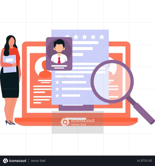 Girl is looking at star rating profile  Illustration