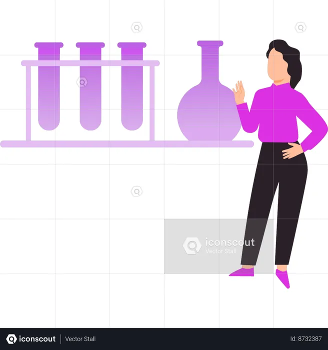 Girl is looking at test tubes  Illustration