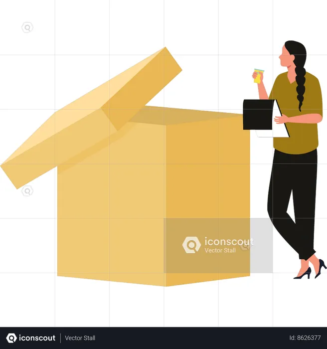 Girl is looking at the box  Illustration