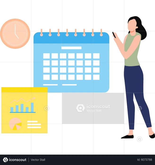 Girl is looking at the calendar  Illustration