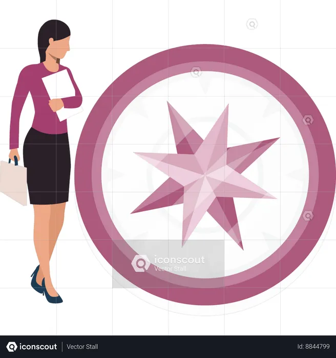 Girl is looking at the compass  Illustration