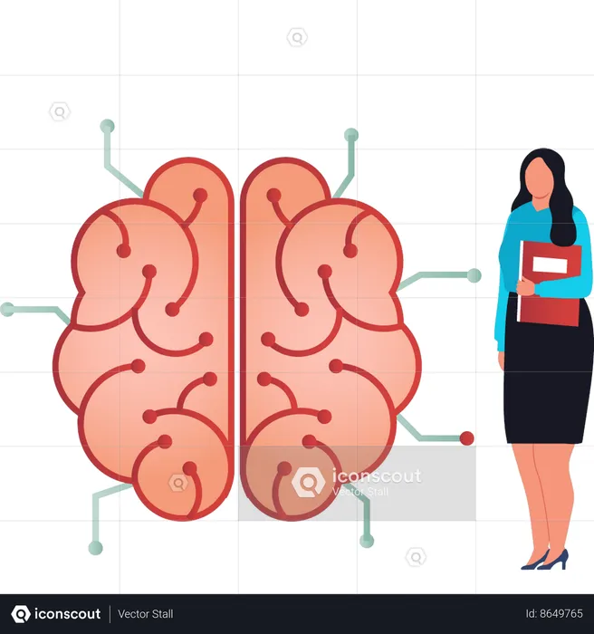 Girl is looking at the creative artificial brain  Illustration
