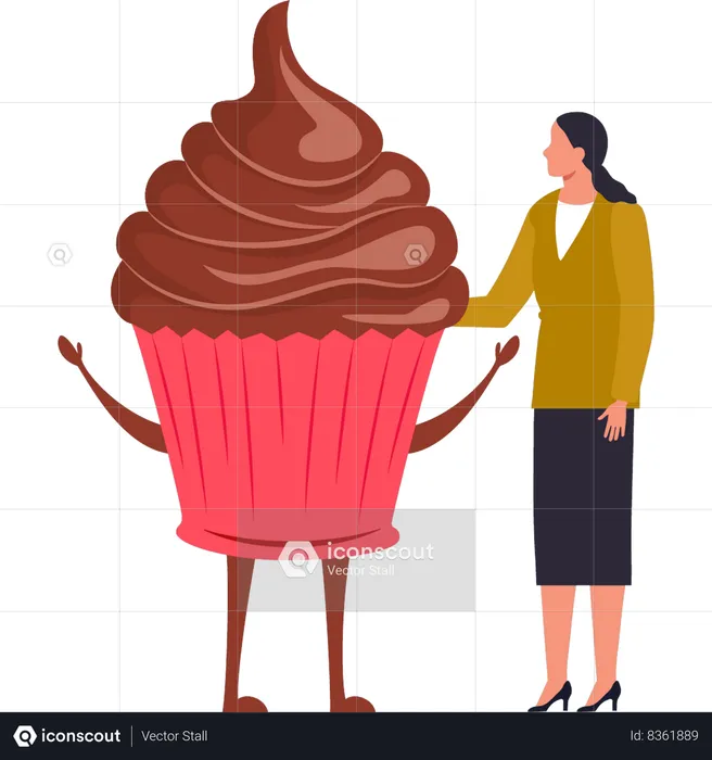 Girl is looking at the cupcake  Illustration