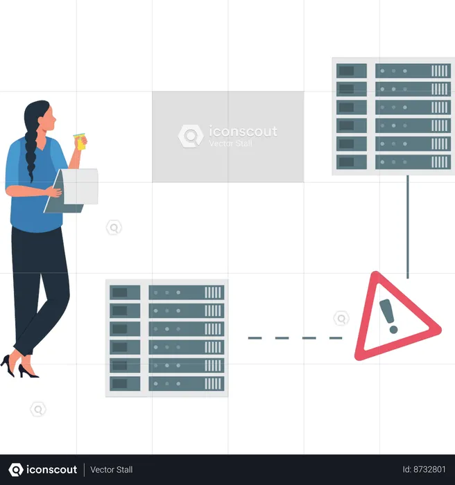 Girl is looking at the database server  Illustration