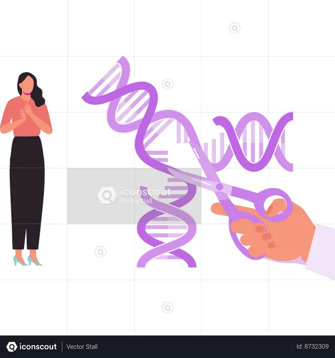 Girl is looking at the DNA structures  Illustration