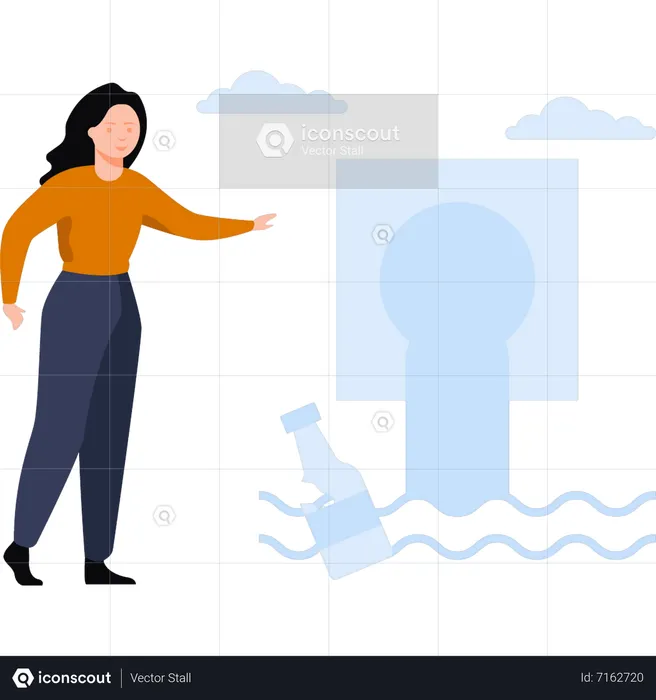 Girl is looking at the drain  Illustration