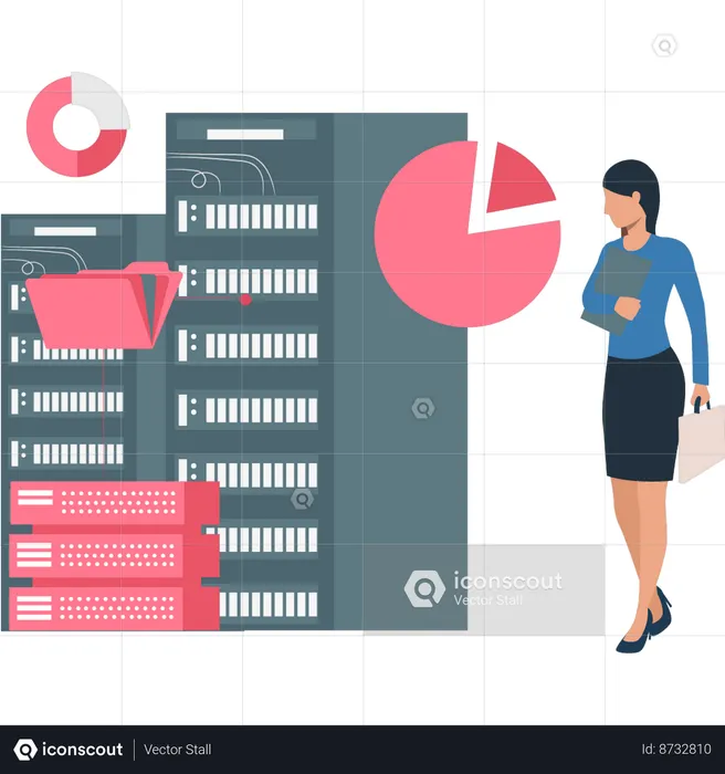 Girl is looking at the finance marketing database servers  Illustration