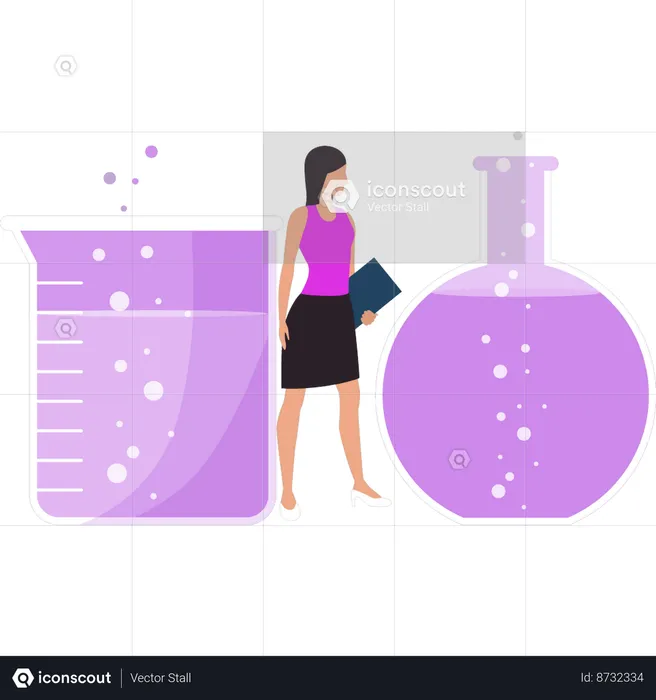 Girl is looking at the flask  Illustration