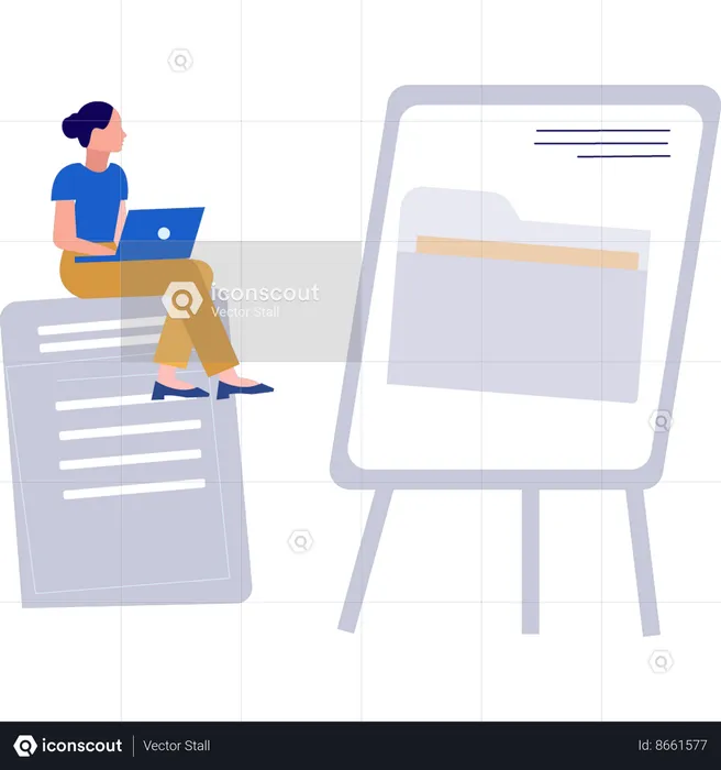 Girl is looking at the folder on the board  Illustration