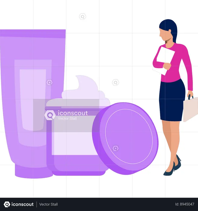 Girl is looking at the lotion cream  Illustration