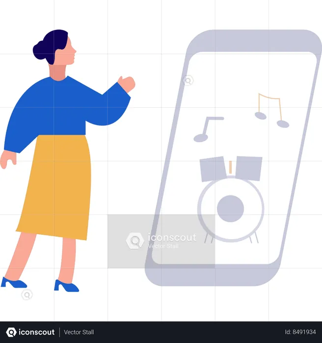 Girl is looking at the mobile phone  Illustration