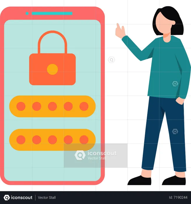 Girl is looking at the password of the phone  Illustration