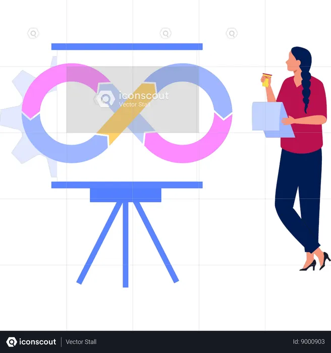 Girl is looking at the presentation board  Illustration