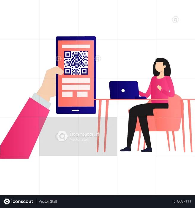 Girl is looking at the QR code  Illustration