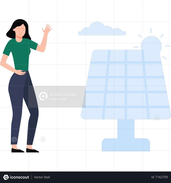 Girl is looking at the solar panel  Illustration