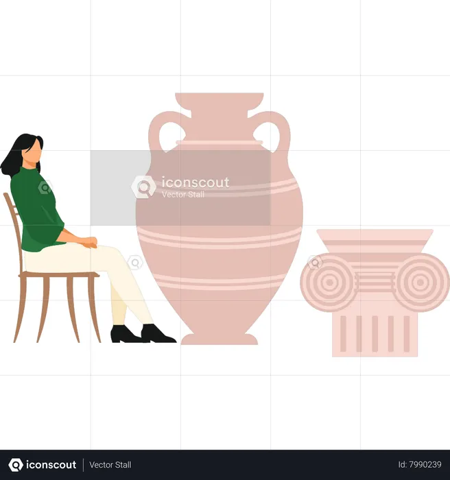 Girl is looking at the vase  Illustration