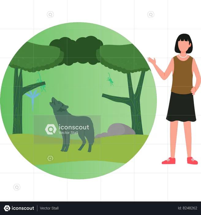 Girl is looking at the wild animal  Illustration
