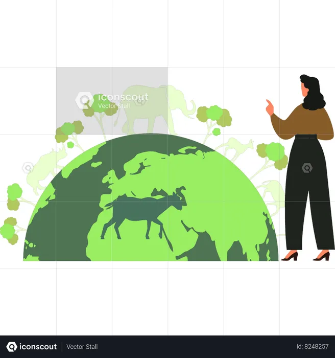 Girl is looking at wild animals  Illustration