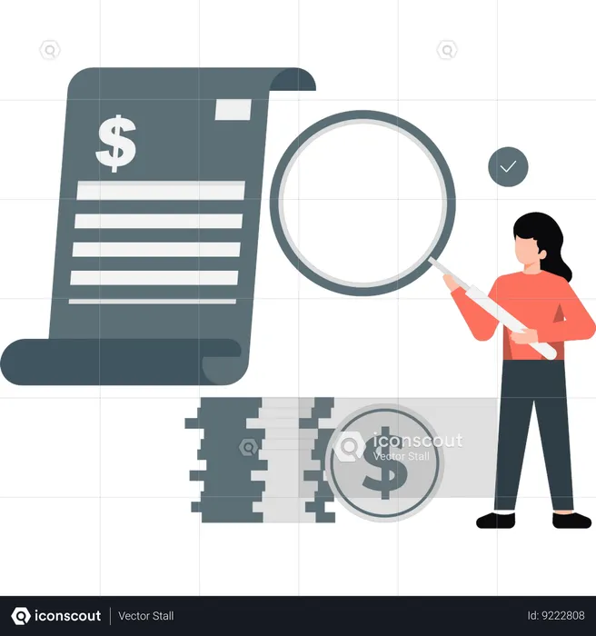 Girl is looking for a dollar document  Illustration