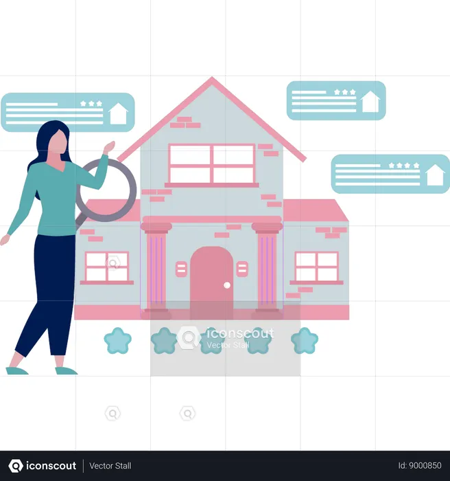 Girl is looking for a renting house  Illustration