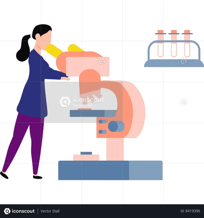 Girl is looking into the microscope  Illustration
