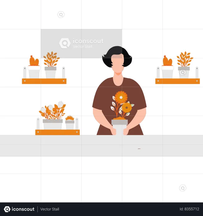 Girl is making bouquet of flowers  Illustration
