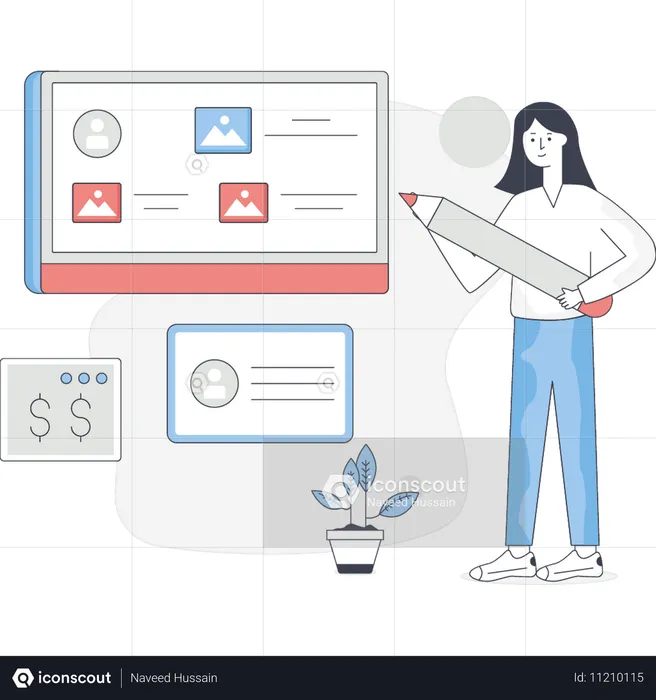 Girl is making ui design  Illustration